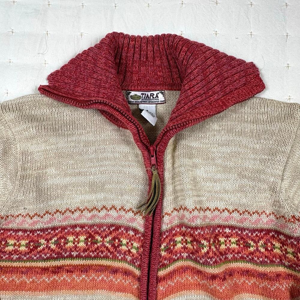Tiara International Vintage Hand Kint Zip Up Cardigan Sweater Women's S Coral - Picture 3 of 13